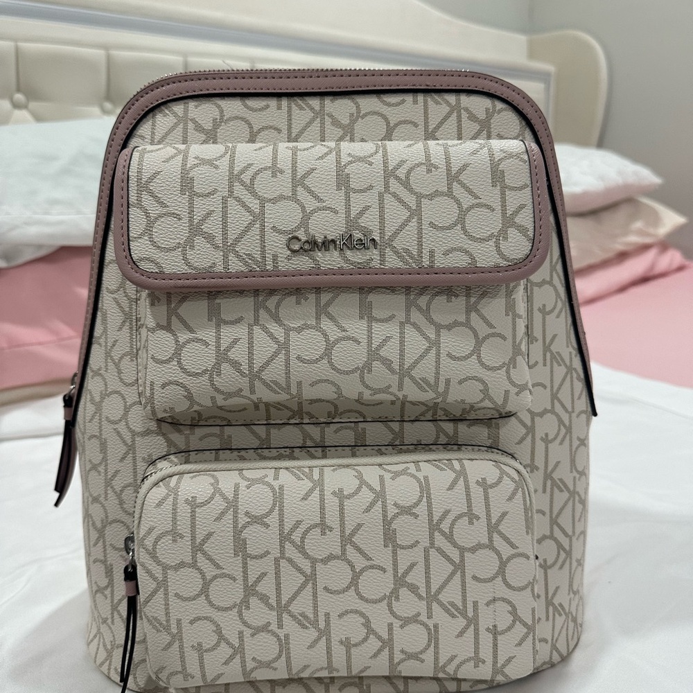 Calvin Klein Cream and Pink Monogram Backpack